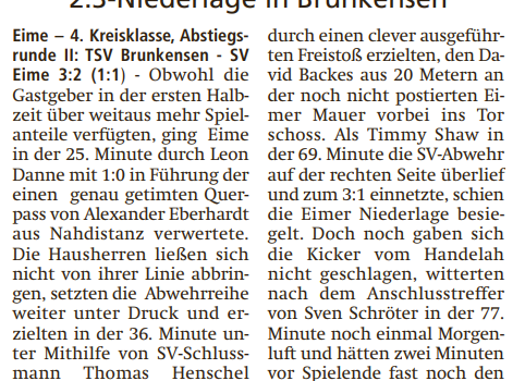 SV Eime verpasst Remis nur knapp!