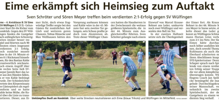 Eime erkämpft sich Heimsieg zum Auftakt Eime erkämpft sich Heimsieg zum Auftakt