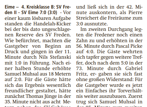 SV Freden II ist eine Nummer zu groß
